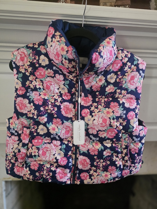 Simply Southern Jackets & Blazers - Simply Southern Navy Floral Quilted Puffer Vest with Pink Flowers